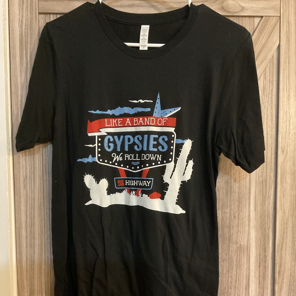 Black Graphic T-Shirt with Red and Blue Design